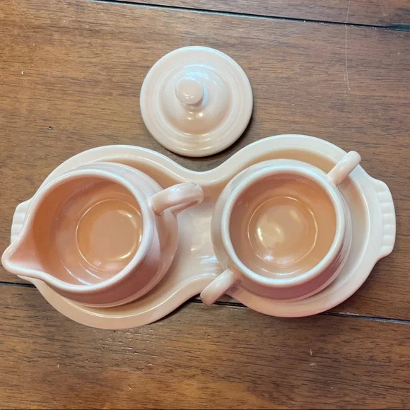 Apricot Fiesta cream and sugar set. W/figure 8 Tray.As seen in Gilmore Girls